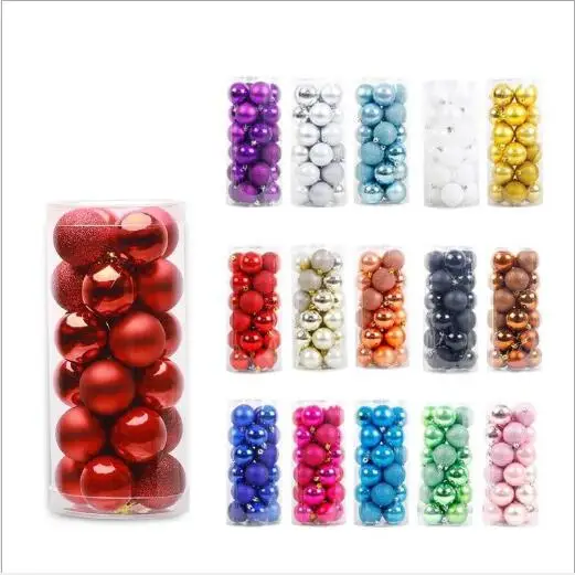 Plastic color christmas 24 balls per bottle ornaments hanging tree 4cm/6cm/8cm