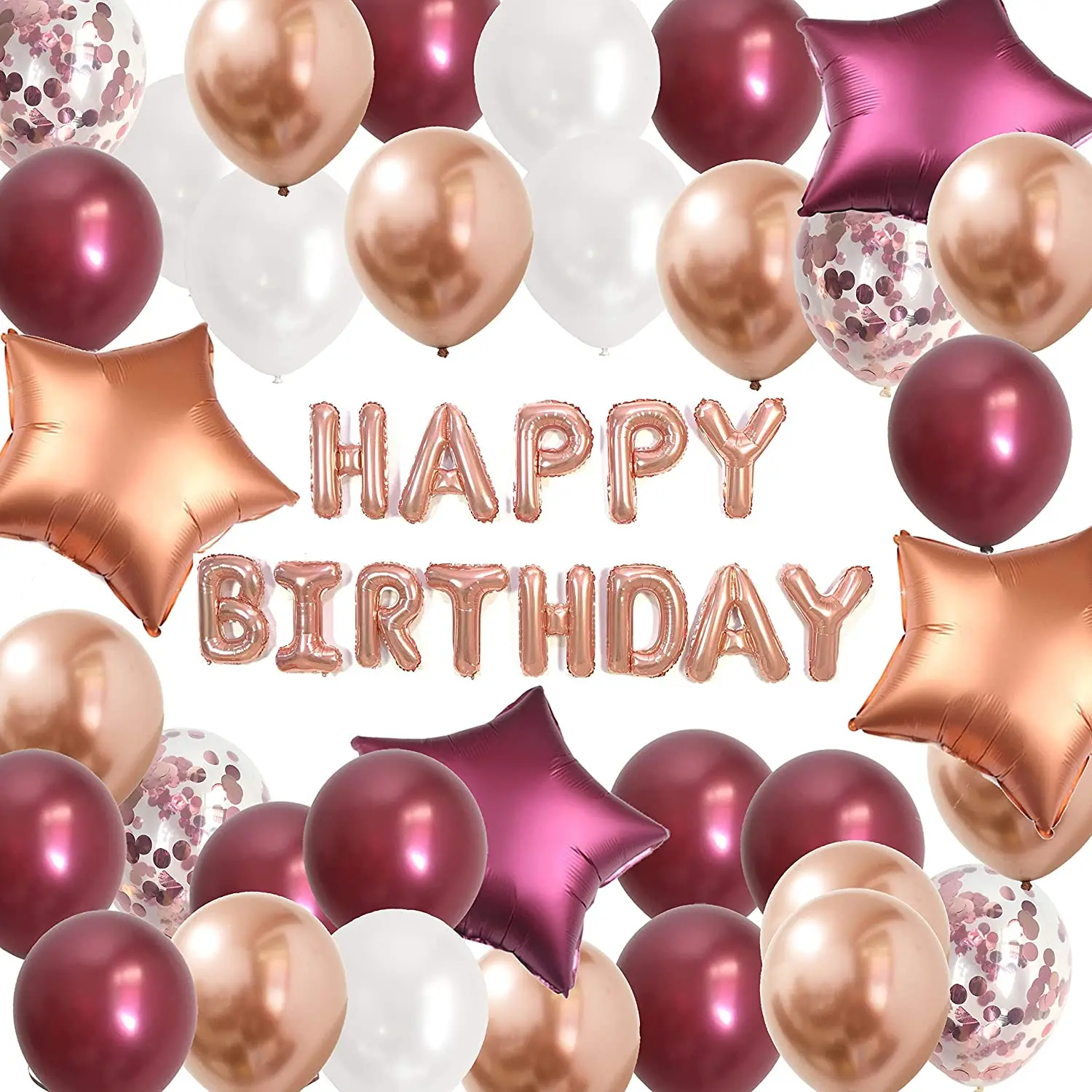 Rose Gold Burgundy Confetti Balloons Kit - 12 Inches Rose Gold Confetti Burgundy Rose Gold star Balloons