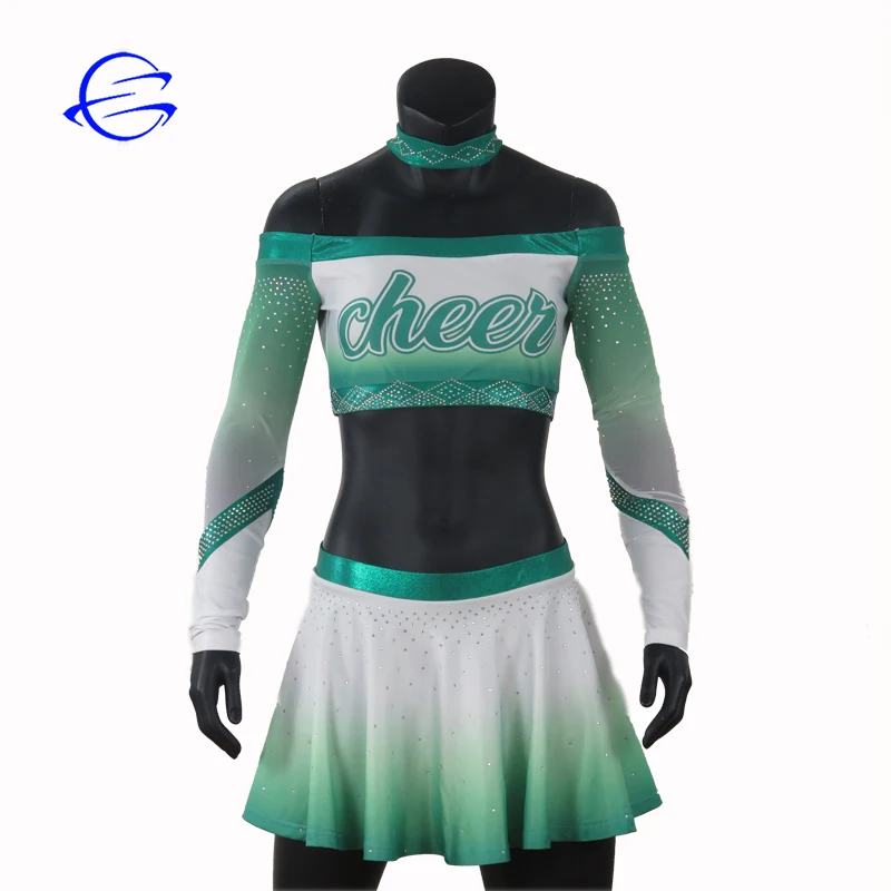 Custom Wholesale Cheer Wear Dye Sublimation Quick Dry Rhinestones Sexy Women Cheerleading Uniforms Free Design