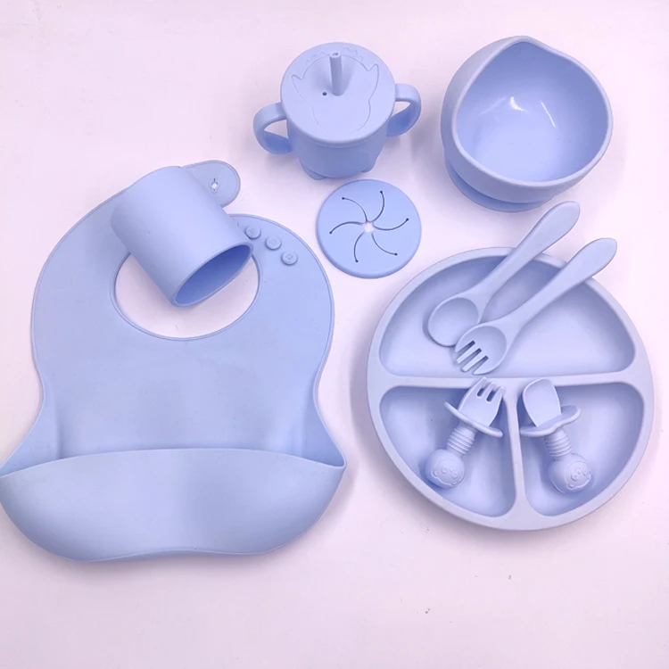 baby supplies food grade silicone bib sippy cup snack cup unbreakable cutlery for baby feeding set