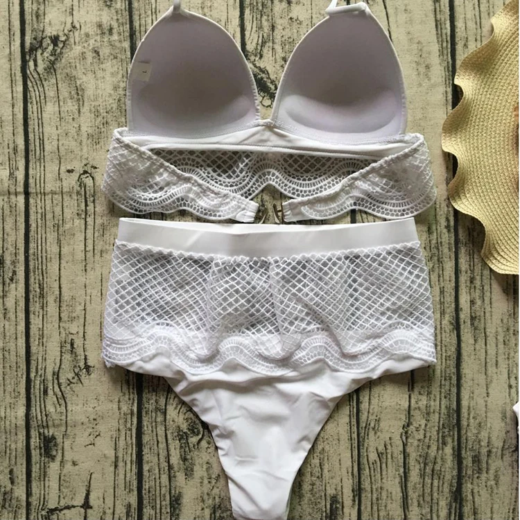 High Waist Swimwear Sexy Fashion Bathing Suits for Women Exotic Swimsuits White Split Crochet Bikinis