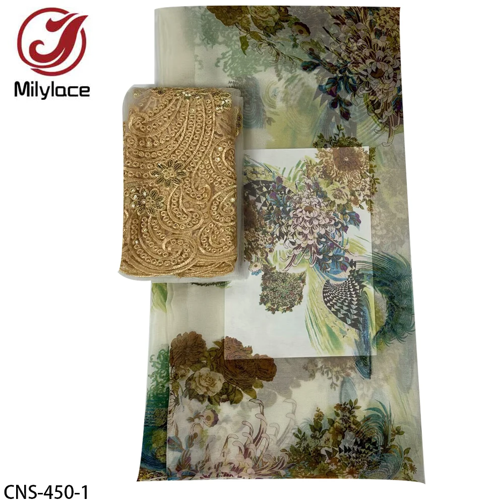 Floral Printed Silk Brocade Crepe Silk Organza Chiffon Fabric For Dresses