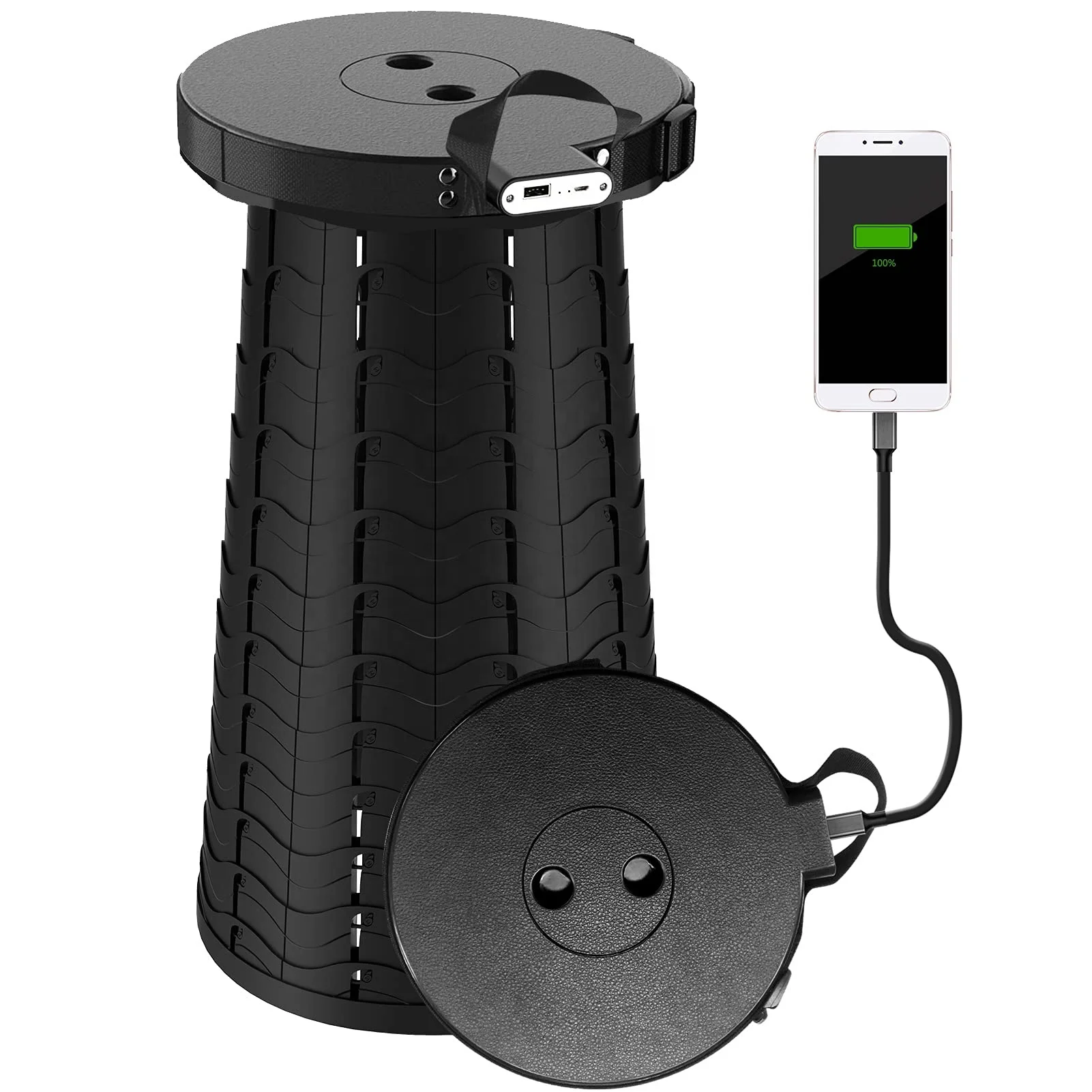 Adjustable portable telescopic stool with USB mobile charger