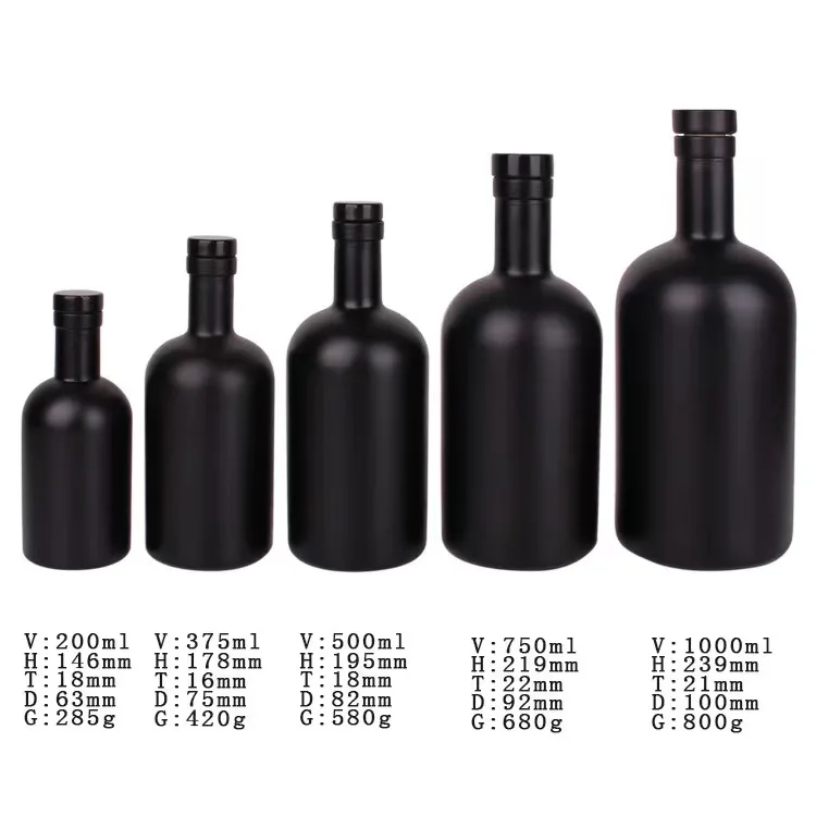 Wholesale Round 200ml 375ml 500ml 750ml 1L black matte olive oil bottle glass with lid