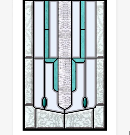 beveled glass window in oak frame with brass capped lead came