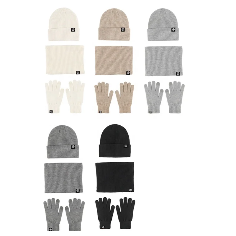 Set of 3 Scarf Hat Gloves Suit Alpaca Wool Warm Hat Neck Gloves Windbreak Knit Hat