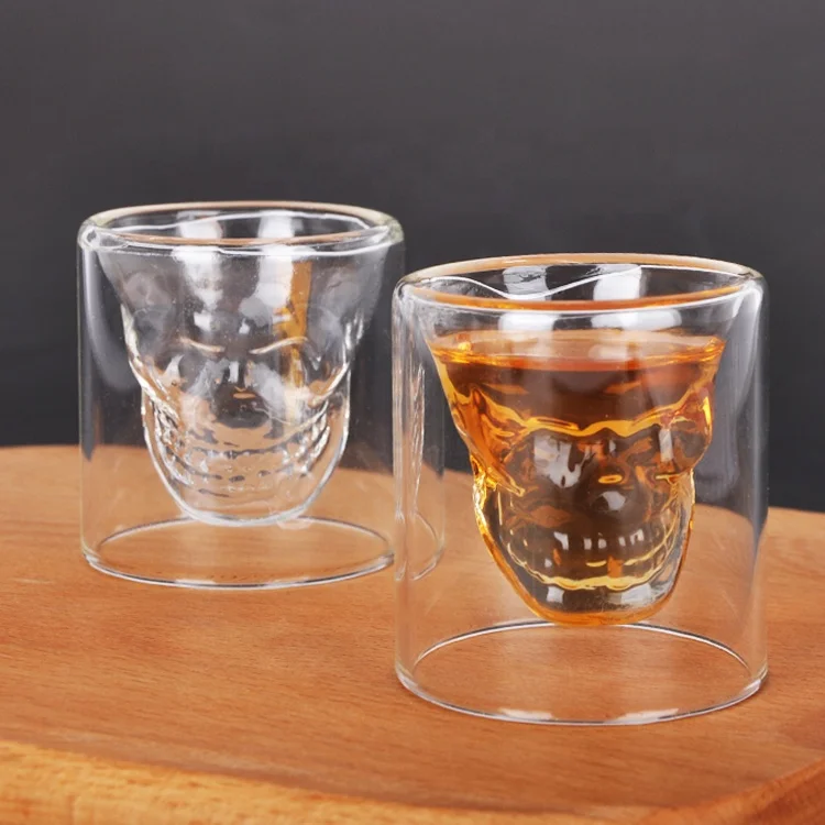 
25ML Pyrex Double Wall Transparent Crystal Skull Wine Shot Glass 