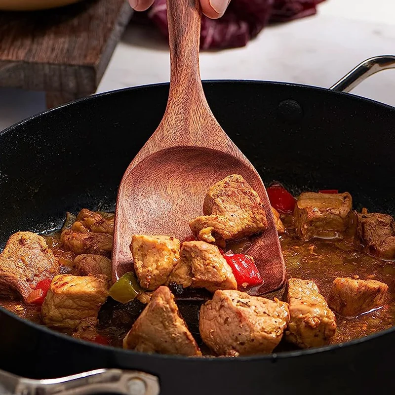 Teak Wood Spoons and Spatula Nonstick Natural Kitchen Cookware Wooden Utensils set for Cooking with Holder