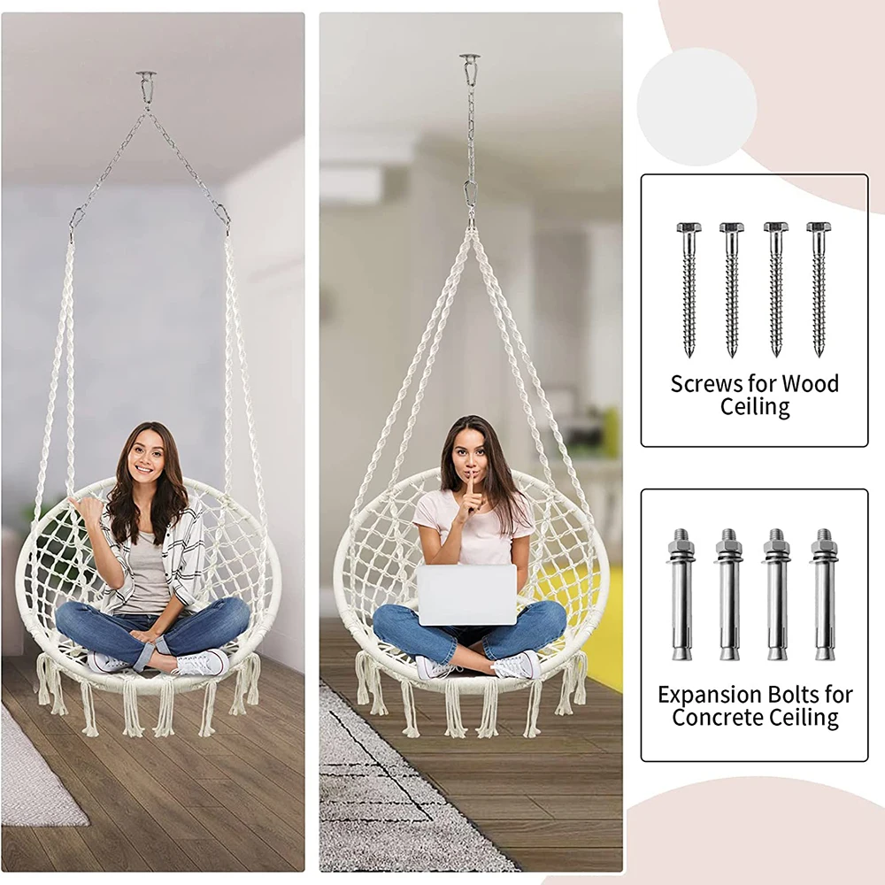 Hand Woven Cotton Rope Swing Chair Hanging Chair with Cushion Pillow