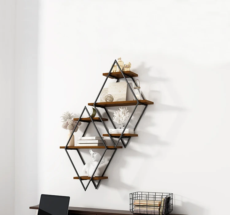 living room modern floating display Small wall mount hanging metal wood design bookcase book shelf book storage for sale