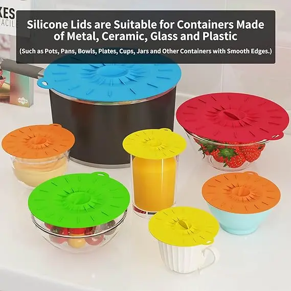 Food grade 5 Different Size Reusable Round Shape Fresh keeping Cooking Pot Lids flexible Heat Resistant Silicone Suction Lids