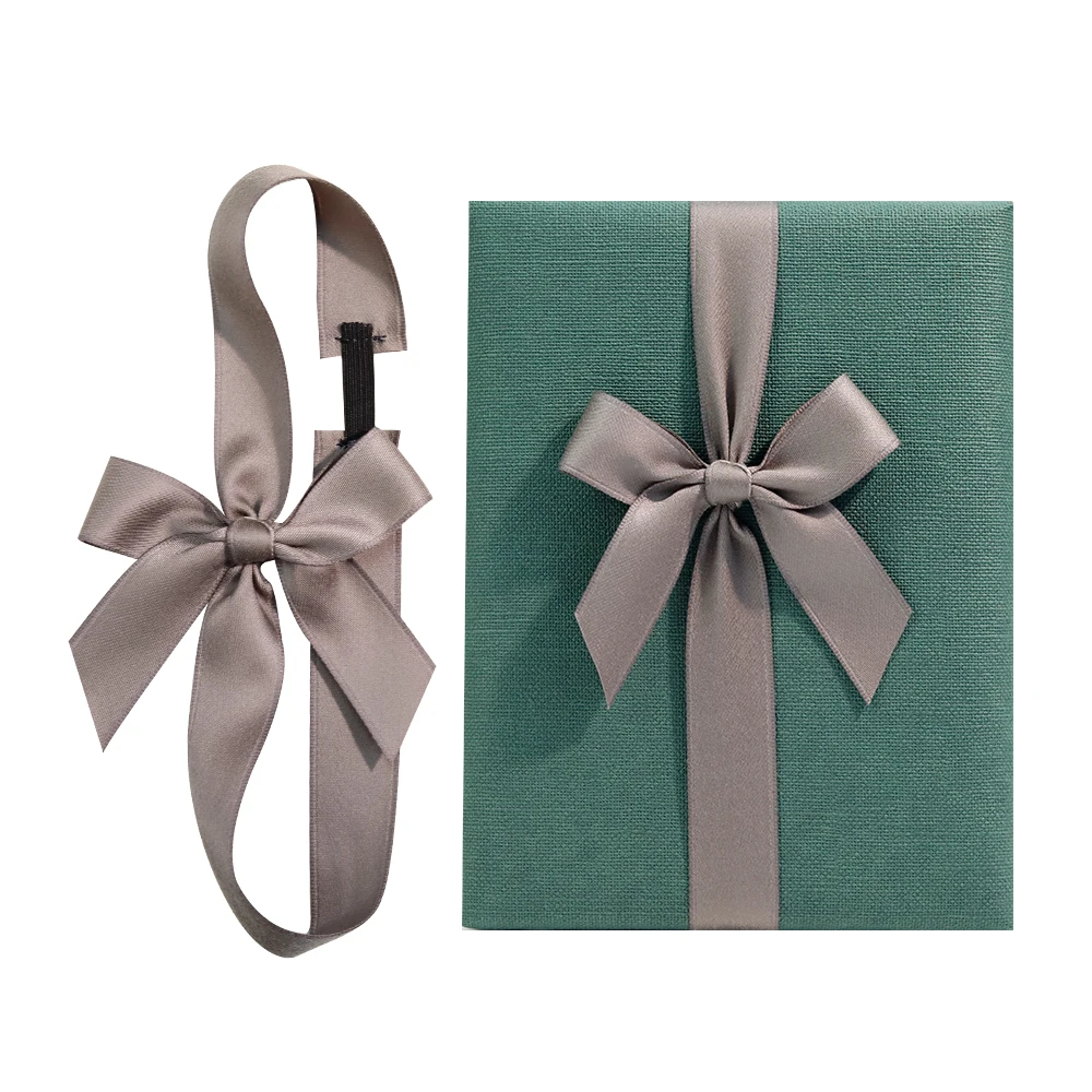 Custom pre tied satin bow ribbon with elastic band for gift box packaging