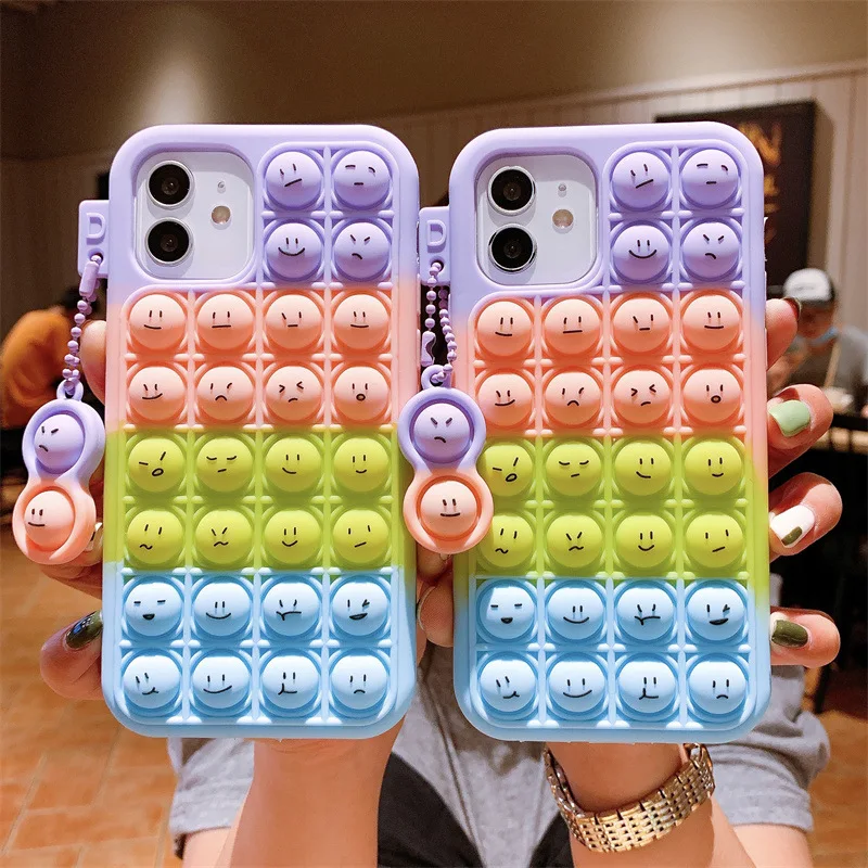 Push Bubble Relieve Stress Case for iphone 11 12 13 Mini Pro XS Max xr X 6s 7 8 Plus Silicone Soft Emoticons Cov