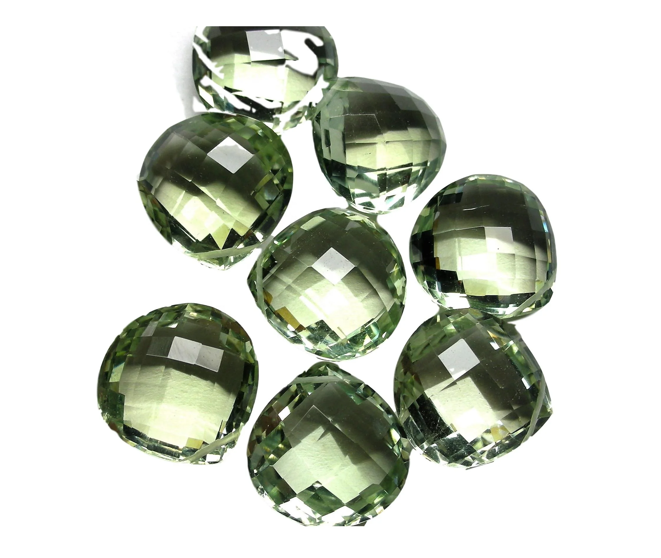 Loose Green Amethyst Natural Gemstone Cushion Shape Beads Cut on custom orders and various other shapes and sizes