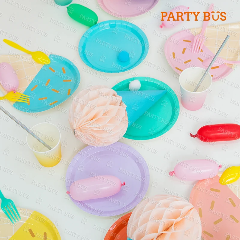 Partybus Optional Ice Cream Shape Paper Plate/ Cup/ Napkin Disposable Party Tableware Set