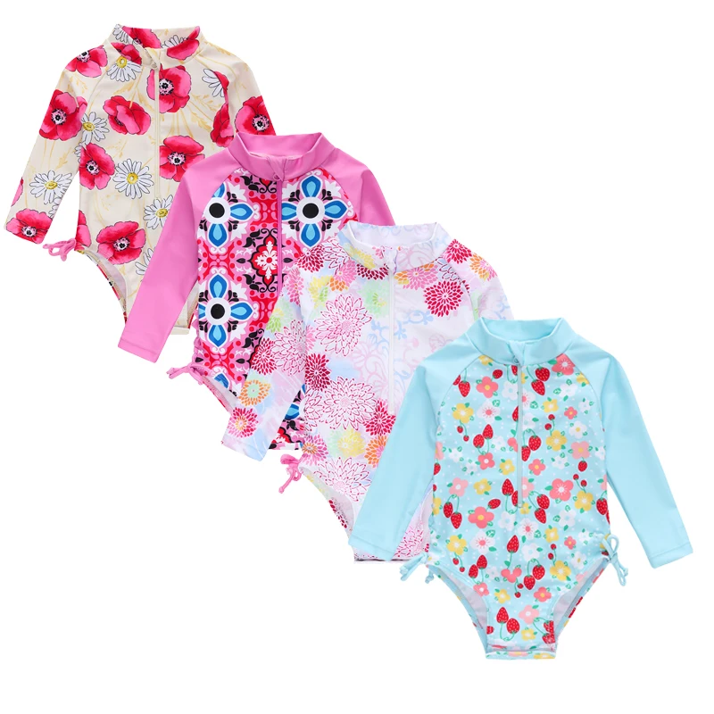 Hot Selling Baby Girls Swimwear Custom Kid Swimsuit Girls Cute Baby Swim Bodysuit Smocked Beachwear Floral Bikini For 3M~24M