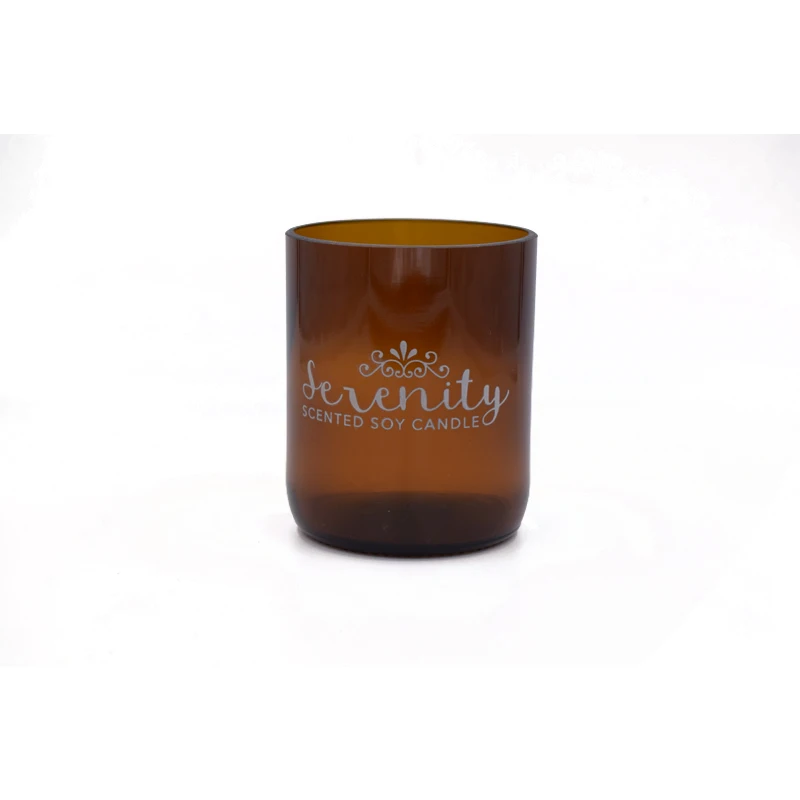 
Wholesale decorative glass candle jar amber with wooden lid 