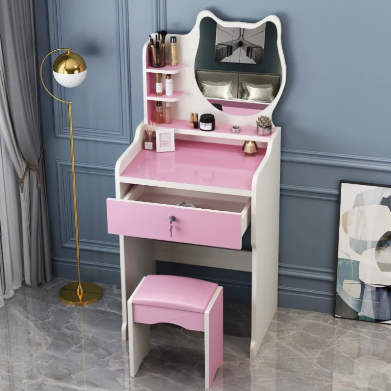 Bedroom Furniture Manufacturer Makeup Vanity Desk Dressing Table With 3 Drawers Sliding LED Mirror