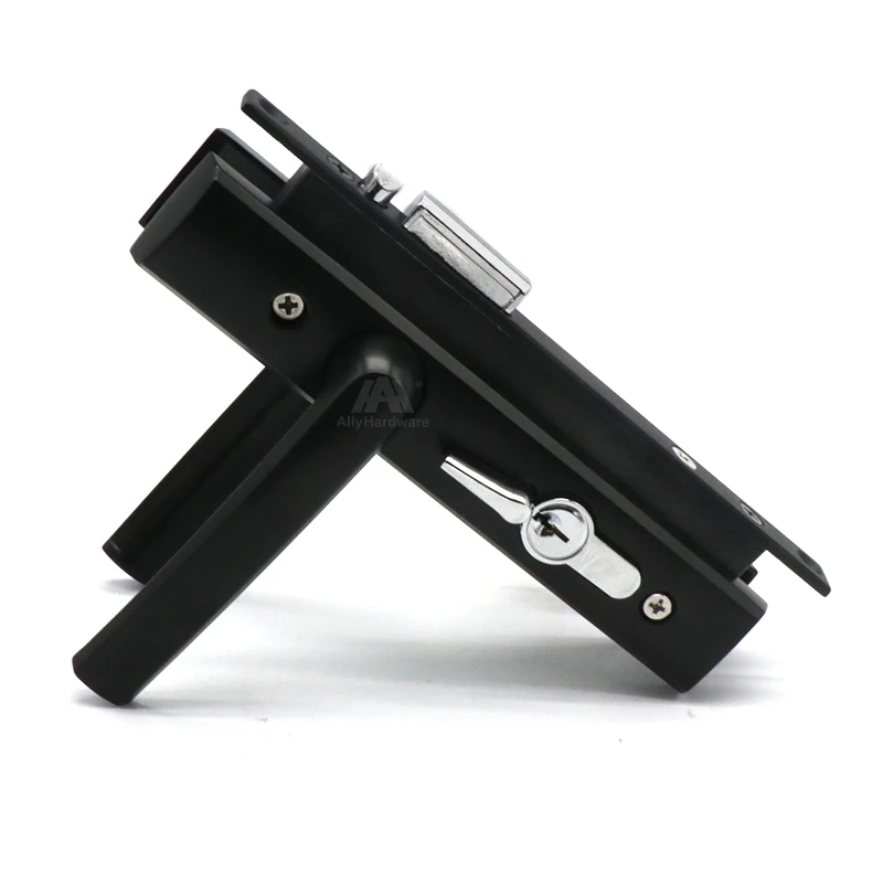 Black aluminium alloy mortise double door handle lock with keys