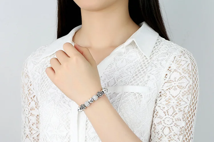 Antique Silver Charm Bracelet & Bangle with Love and Flower Beads Women Wedding Jewelry 4 Colors 18CM 20CM 21CM PA1455