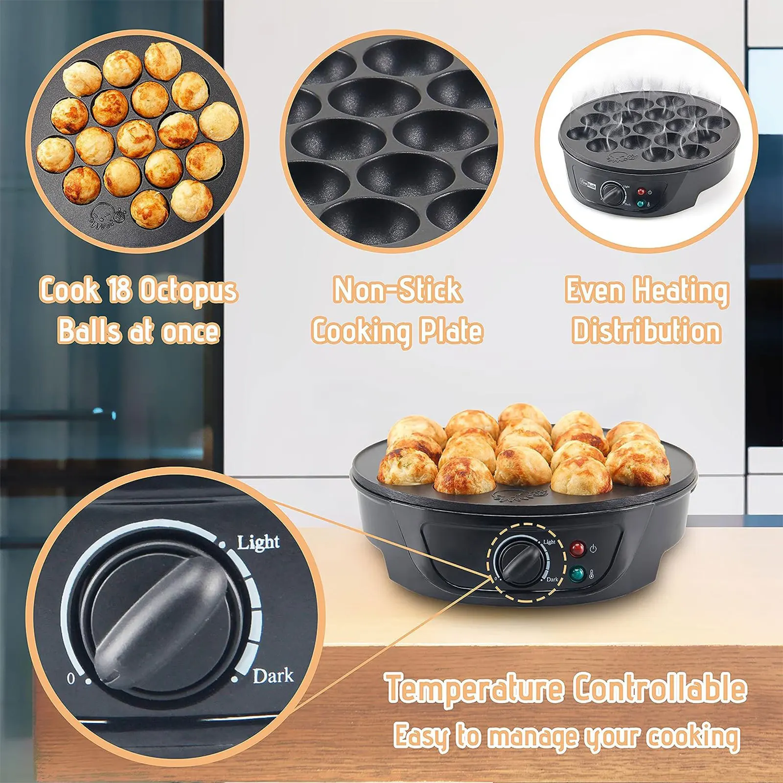 750w Three-dimensional Surround Heating Automatic Black Microcrystal Panel Selling Octopus Ball Machine