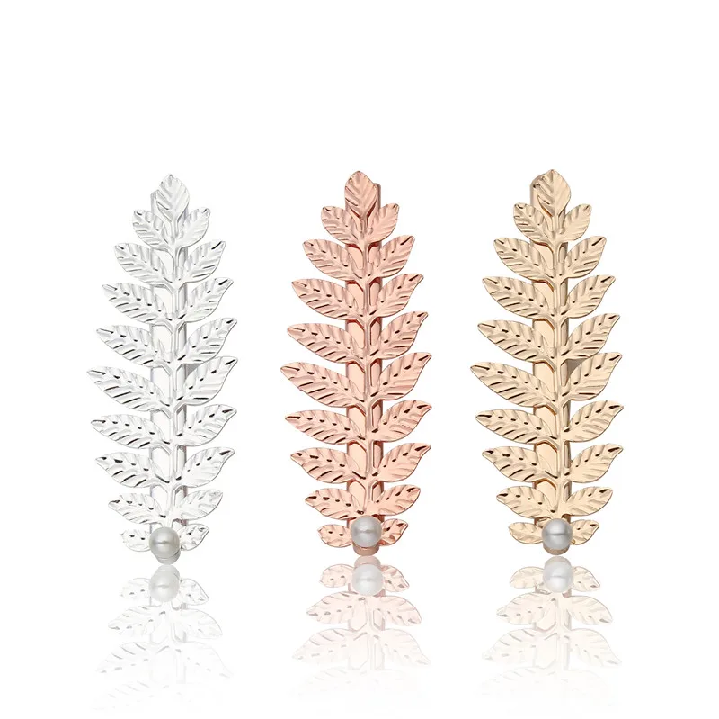 FJ002 Cheap Wholesale Creative New Pearl Crystal Duck Bill Clip Hairpin Leaf Hair Accessories Bobby Pin