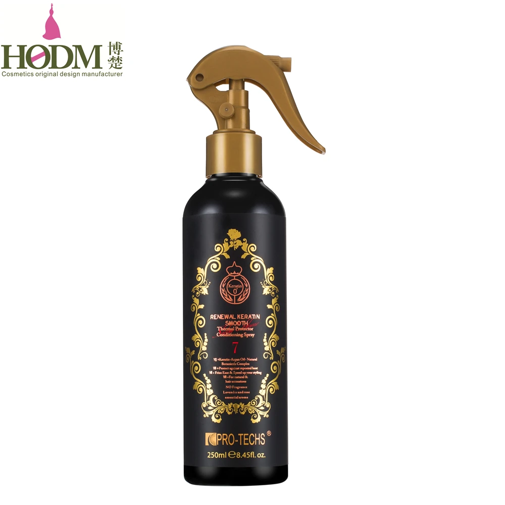 Частная этикетка 250 мл тепловой защиты марокканское масло для ухода за волосами спрей + обновление на кератиновых пластинах Гладкая протектор