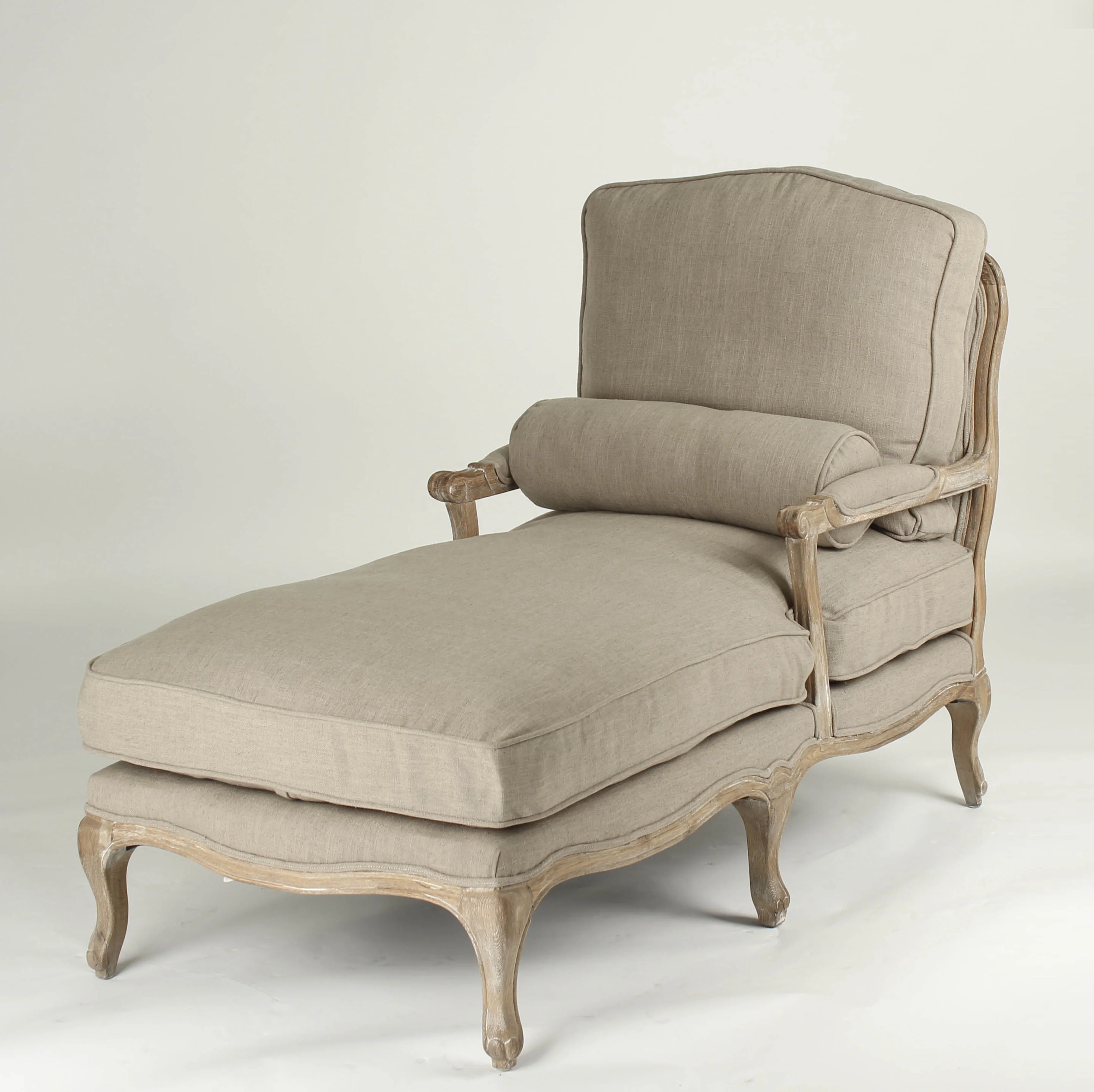 Antique style hand Carved fabric Chaise lounge wood frames oak wood unfinished corner sofa CH-865-OAK