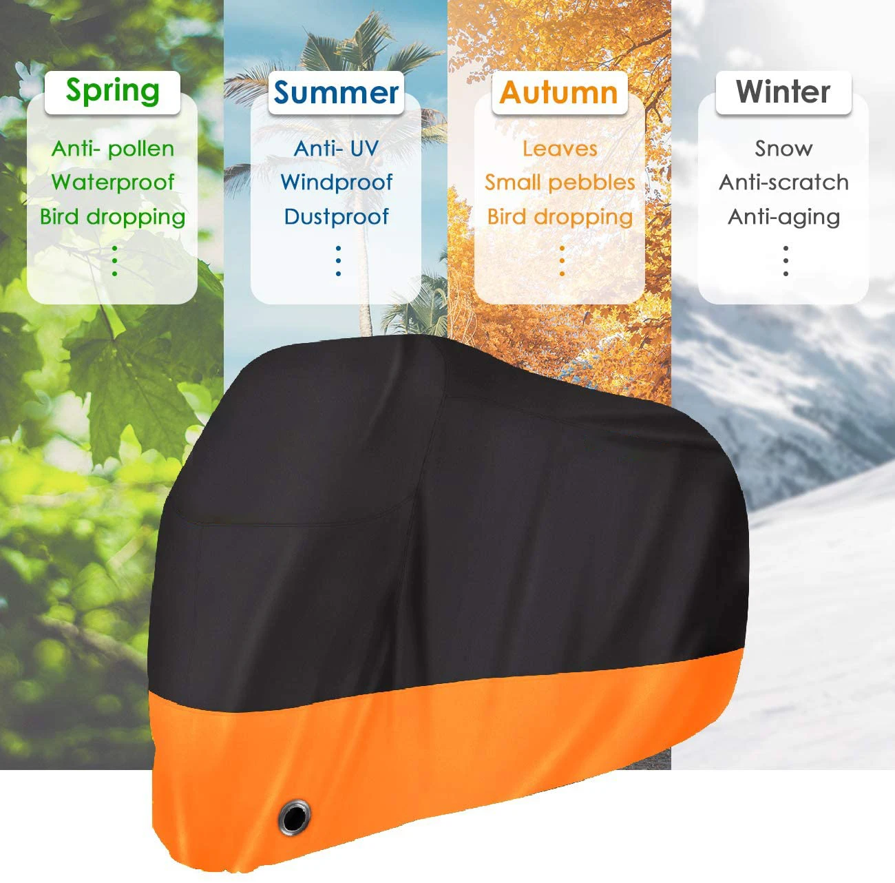 All Season Sun Rain Waterproof Motorbike Cover Outdoor Protection Durable Motorcycle Cover with Lock-Holes Storage Bag
