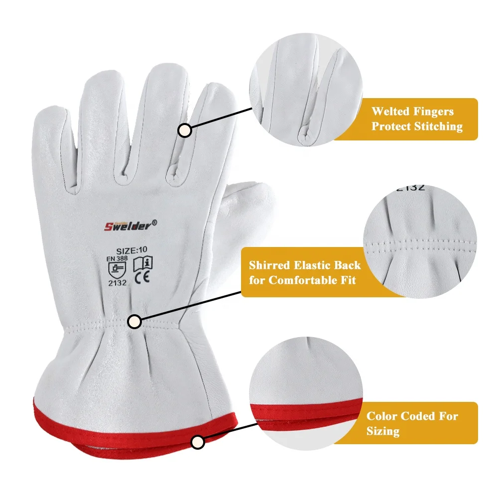 Swelder 2024 Economic CE Certified 10inch Grain Goatskin Leather Driving Garden Work Gloves