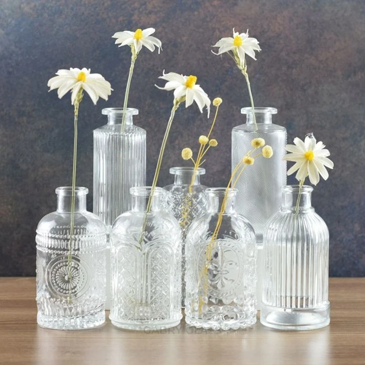 Modern Custom Made Home Decor Transparent Cylinder Clear Glass Crystal Bud Mini Vase For Wedding