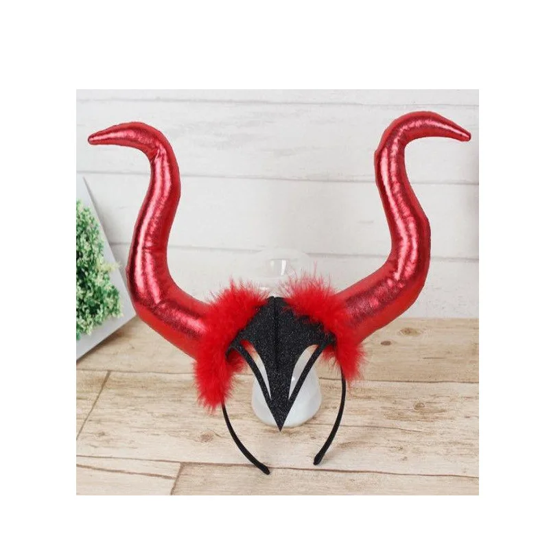 Оптовая продажа, недорогая повязка на голову с дьявольским Рогом, аксессуары для волос, повязка на голову из буйвола для Хэллоуина, аксессуары для волос
