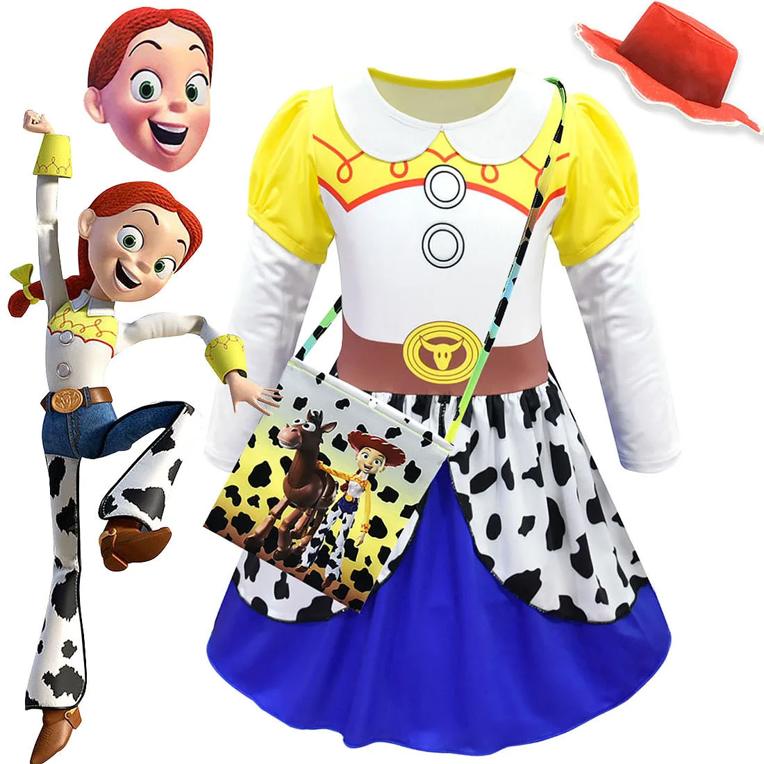
Girls Dresses Toy Story 4 Jessie Cosplay Halloween Costumes Toddler Kids Birthday Vestidos Carnival Christmas Costume for Girl 