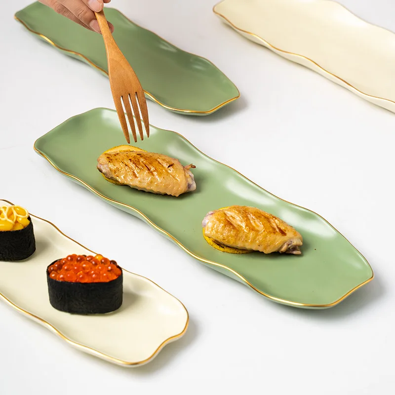 Wholesale Matte color glazed hand-painted japanese type ceramic porcelain cake dessert rectangular sushi plates and dishes tray
