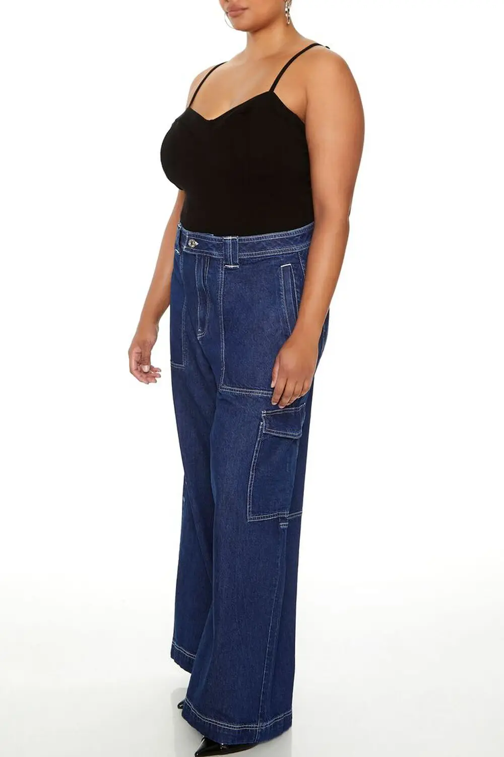 Plus Size Wide-Leg Cargo Jeans for Women - High Waist  Oversized Pants with Pockets Casual Loose-Fit Denim for All Body Types