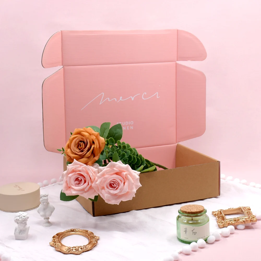 Luxury Custom Logo Light Pink Paper Corrugated Cardboard Shipping Mailer Boxes Packaging With Logo For Small Business