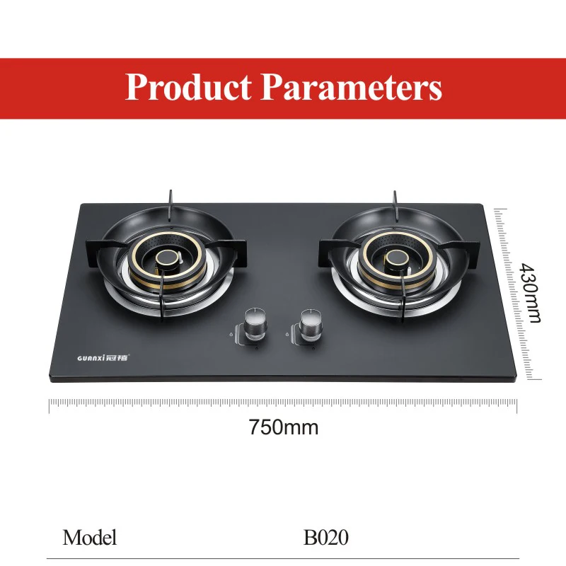 High Quality Household Kitchen Gas Cooktop Built In Tempered Glass 2 Burner Gas Stove