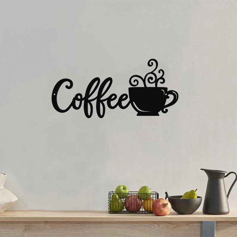 Wholesale Home Decor Coffee Pattern Metal Wall Art Black Wall Hanging Handicraft Elegant Still Life Design Wall Hanging Decor