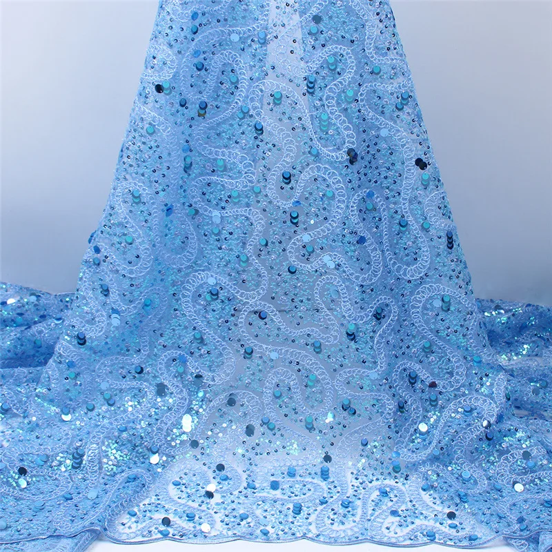 High Quality embroidered French Tulle 3D tulle Lace mesh Fabric Bridal glitter sequin Bead Lace Fabric with sequins multi color