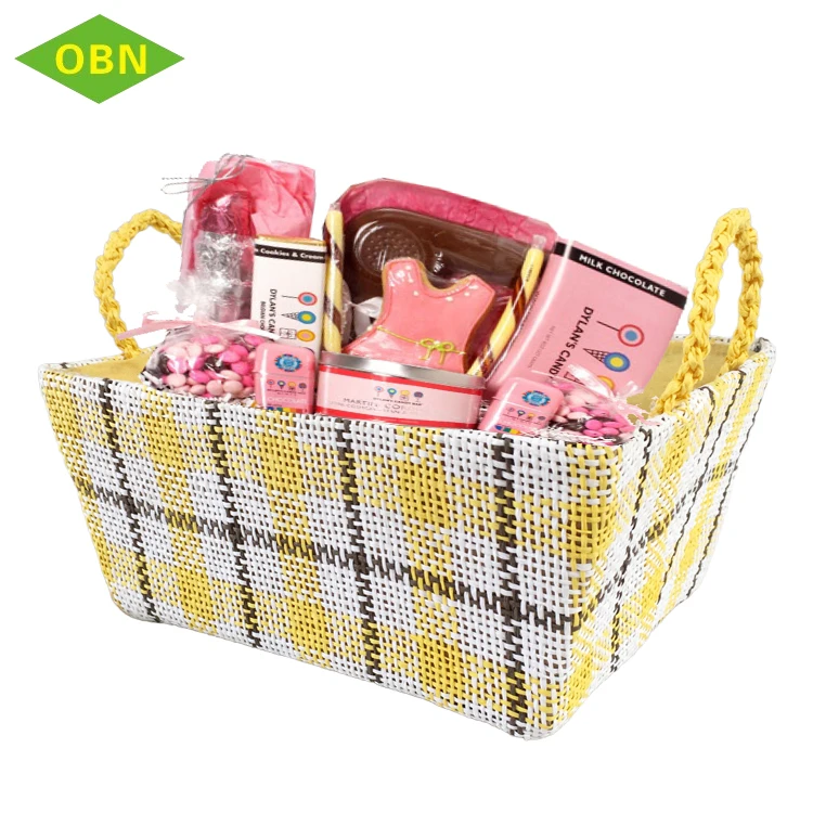Customized cheap price handled modern yellow special paper cloth empty baby valentines day gift basket for gifts packaging