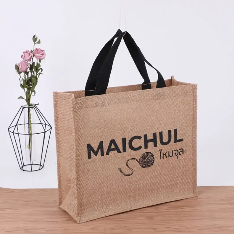 Manufacturer Wholesale Custom Printed Logo Eco Reusable Burlap Handbag Shopping Jute Tote Bag