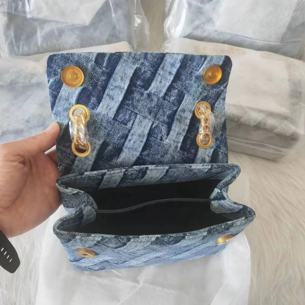 BM9300 Designer Luxury Denim woven Eagle head chain Bags Women square lady Bags Striped Crossbody small handbags