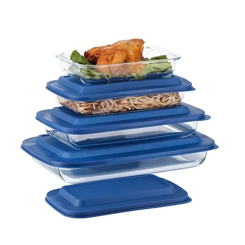 Aeofa Heat Resistant High Borosilicate Rectangular Glass Baking Dish Tray with Plastic Lid Casserole Pan Clear Bakeware Plate