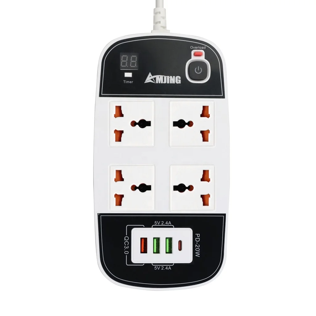 New UK/US/EU Plug Surge Protector Power Strip extension socket with USB QC3.0 PD20W
