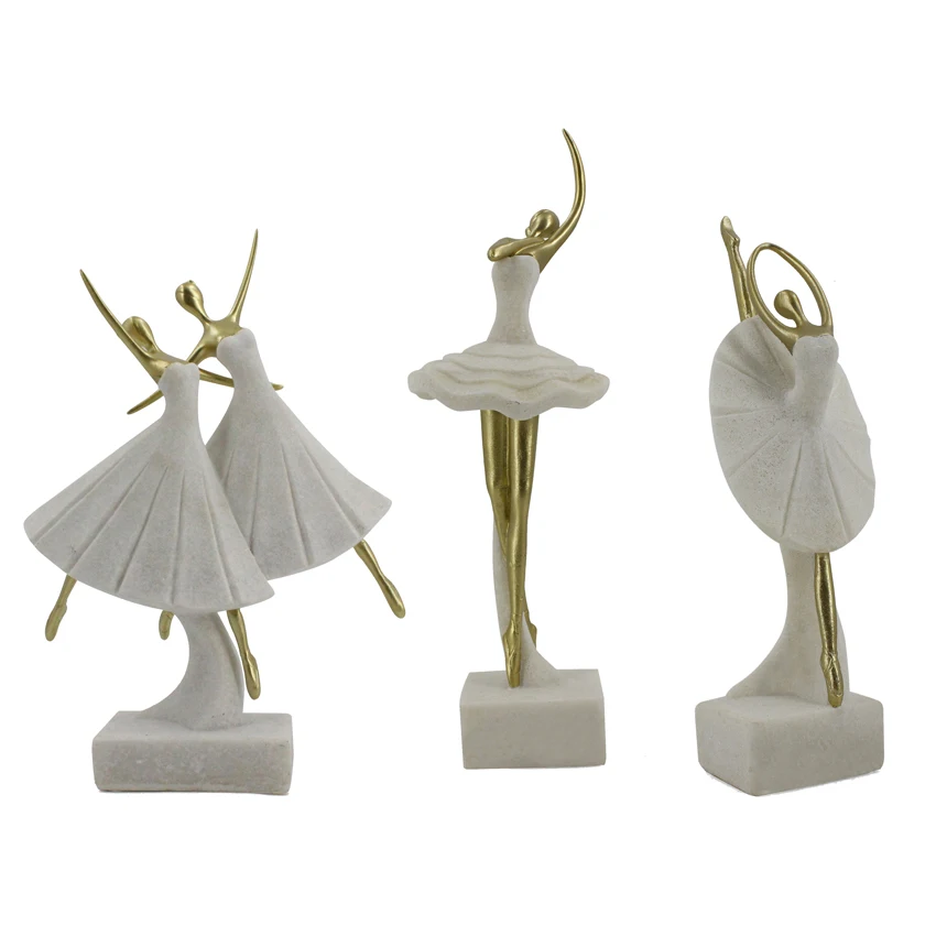 Elegant Marble-looking Ballet Dancing Girls Ballet Dancer Statue Office Home Accent Sculpture Home Decoration Artificial