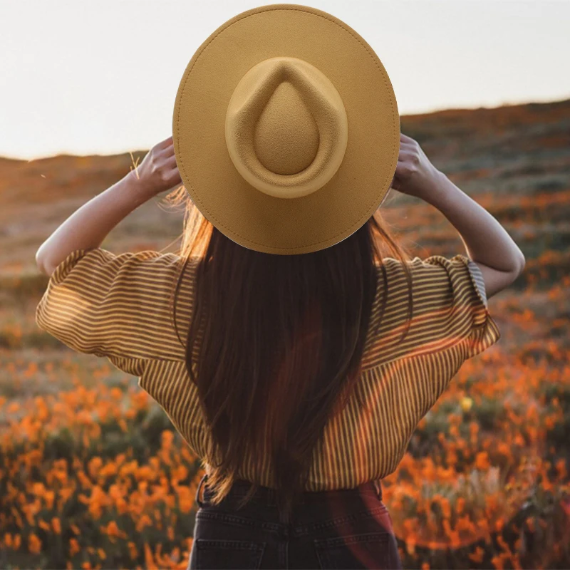 Wholesale Plain Drop top Outback  Elegant Wide Brim Fedora Flat Panama Hat Cap