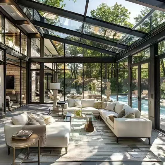 Winter garden house veranda aluminium prefabricated glass conservatory slant sunroom