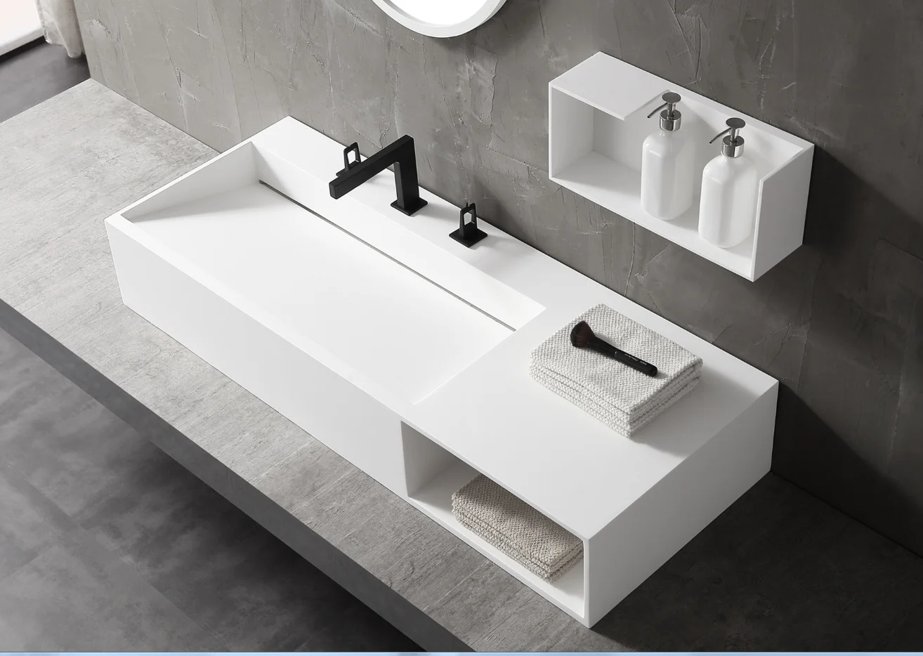 
Wall hung solid surface artificial stone acrylic bathroom sink for hotel 