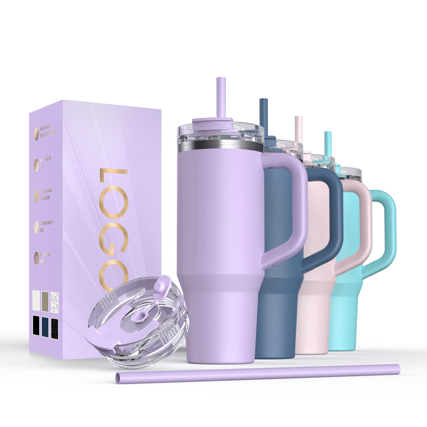 Ansheng 30oz 40oz outdoor mugs double walled travel tumbler with handle and straw