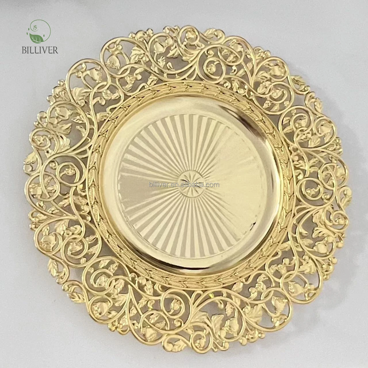 Round Wholesale Clear Glass Acrylic Gold Beaded Charger Plates Wedding Decoration For Party Dinner dishes & plates